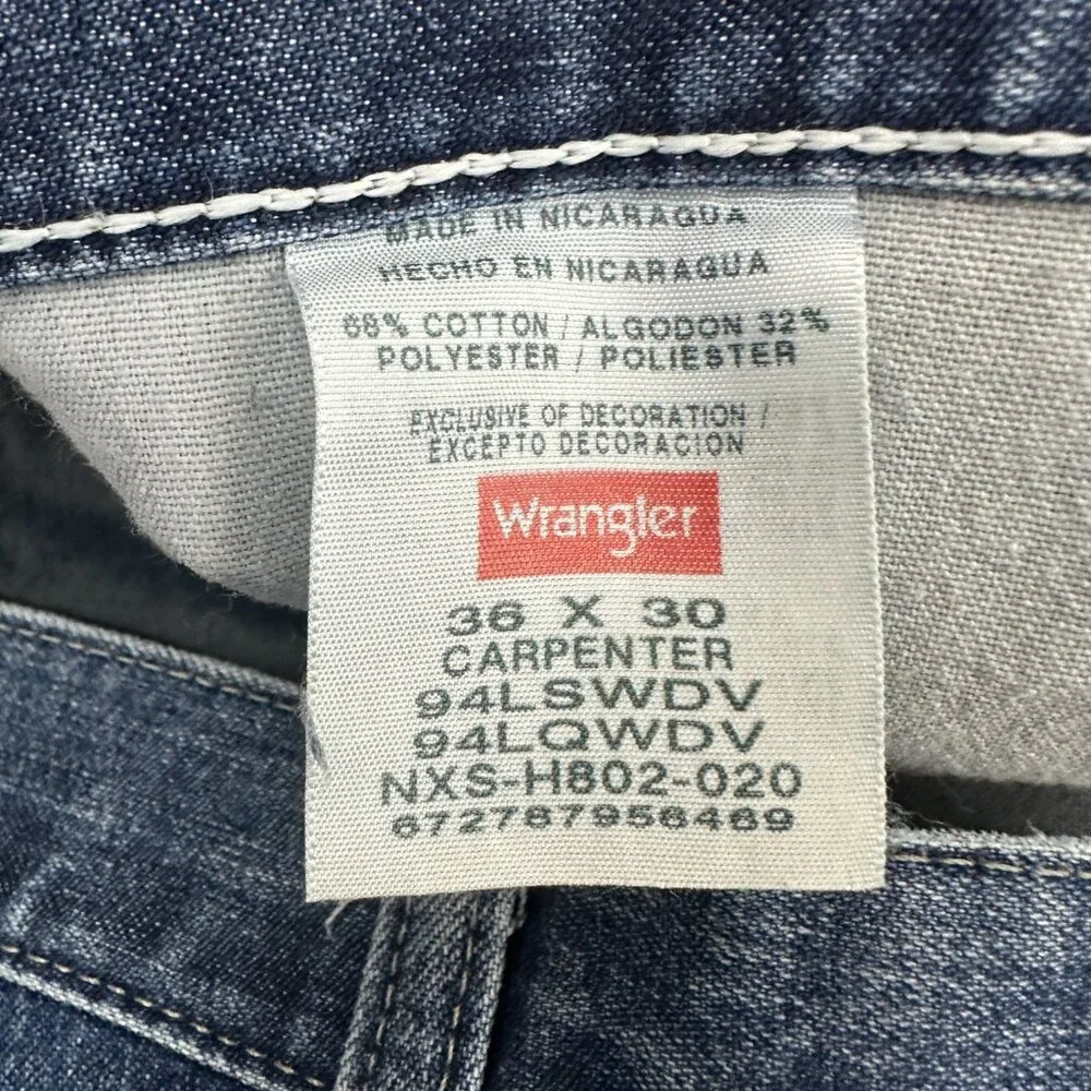 Wrangler Carpenter Straight Leg Men's size‎ 36x30 Dark Blue Denim jeans